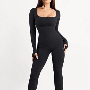 Sculpting Black Long-Sleeve Jumpsuit